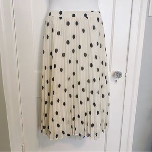 A New Day Ivory and Black Polka Dot Pleated Midi Skirt